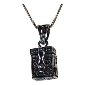 Vintage 925 Sterling Silver Prayer Box Locket Necklace Italy TBE Gothic Artisan